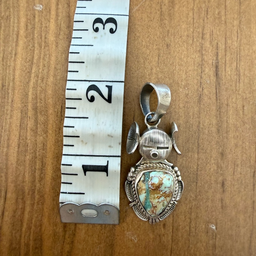 Bennie Ration Kachina Sterling Silver and Turquoise Native American Pendant - Picture 3 of 4